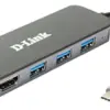 D-Link HUB 5 em 1 USB-C com HDMI 4K, 3 USB 3.0, SD MicroSD, Carregamento 60W