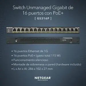 Netgear GS316P Switch Gigabit 16 Portas PoE