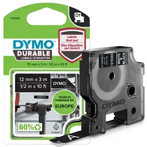Dymo D1 Vinylband 12mm Branco On Black