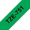 Brother TZE-751 Fita laminada preto sobre verde