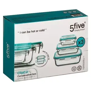 5 Five Conjunto de Tupperware em Vidro 3 Tamanho Capacidade