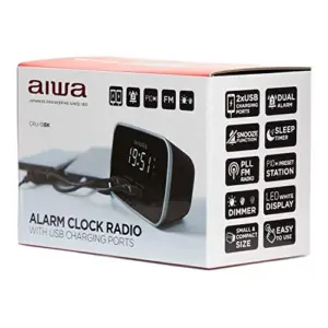 Aiwa CRU-19RD Relógio Despertador Rádio Preto Compacto com USB