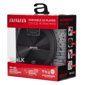 Aiwa PCD-810BK Leitor de CDs Portátil MP3 com 20 memórias programáveis