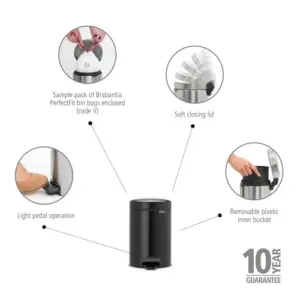 Brabantia Balde de Lixo 3L Preto Mate