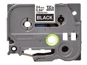 Brother TZE355 Fita Laminada 24mm Branca Sobre Preta