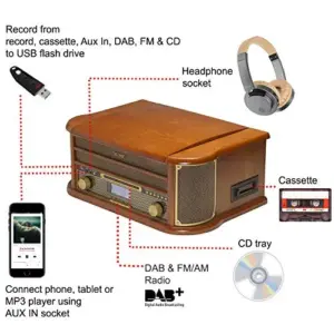 Denver MRD-51 Gira-Discos com Rádio Digital e Bluetooth