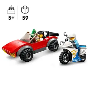 LEGO City 60392 Perseguição de Moto e Carro da Polícia Vermelho para Crianças de 5 Anos