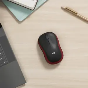 Logitech M185 Mouse Wireless Ambidestro Preto Vermelho