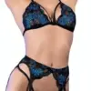 Chilirose Conjunto 4PCS Lingerie Sexy Preto Azul S/M