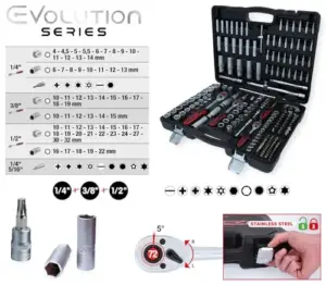 KS Tools Conjunto de Chaves 195 Peças 1/4 3/8 1/2 Prateado