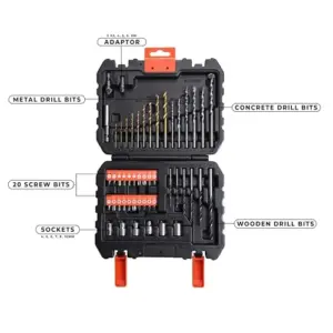 Black+Decker Brocas Titânio Inclui chaves hexagonais e adaptador Preto e laranja