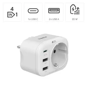 Hama Adaptador de Tomada 2x USB-A 1x USB-C Power Delivery