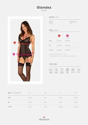 Obsessive Glandez Corset M/L Sexy Preto 195x130x50