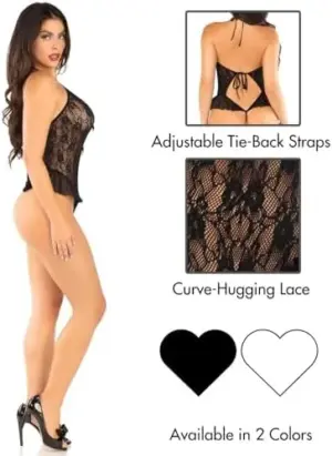 Leg Avenue Body com Laço e Babados Preto Único