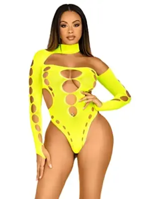 Leg Avenue Bodysuit assimétrico sem costura amarelo