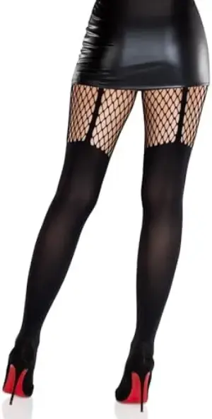 Leg Avenue Calça-cintura-liga com Efeito Detalhe em Renda Preta Tamanho Único