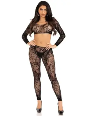 Leg Avenue Conjunto Curto Top e Calças Elegância sem Costuras