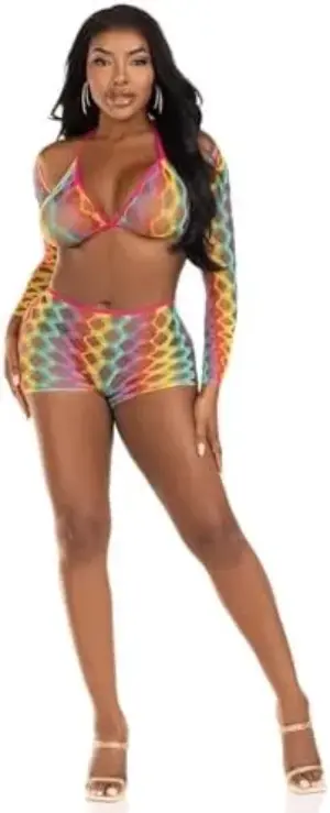 Leg Avenue Conjunto de Três Peças Multicolor