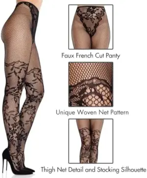 Leg Avenue Meias de Renda Dália Pretas Tamanho Único