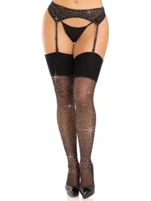 Leg Avenue Meias de Spandex com Diamantes Pretas