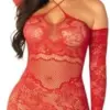 Leg Avenue Mini Vestido de Malha Manga Comprida Vermelho Tamanho Único