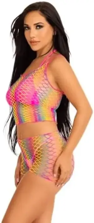 Leg Avenue Set Top e Calças Fishnet Multicolor Tamanho Único