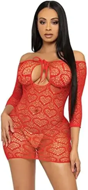 Leg Avenue Vestido Heart Net Vermelho Único