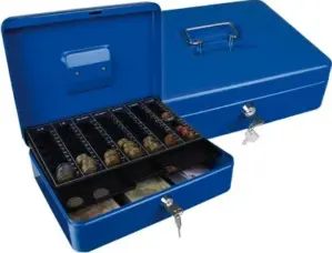 Q-Connect Cofre com Bandeja para Moedas 300x90x240mm Azul