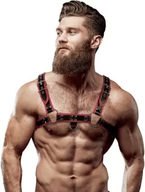 Fetish Submissive Attitude Eco-Leather Chest Harness Black/Red