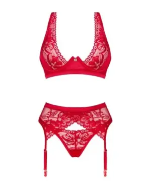 Obsessive Lacelove Conjunto Vermelho XS/S Renda Delicada