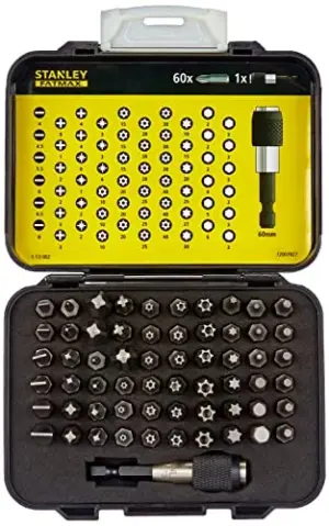 Stanley Jogo de Pontas de Chaves de Fenda 60 Peças Ranhurado ISO 1173 e DIN 3126