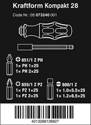 Wera Chave Compacta Kraftform 28 Porto-pontas telescópico