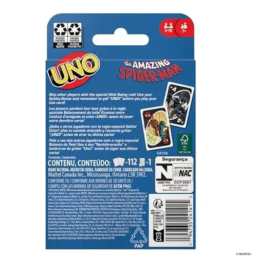 Mattel Cartas Uno The Amazing Spider-Man N/A 2 a 10 jogos de cartas