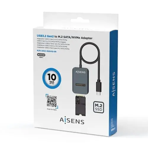 Aisens Dock USB Tipo-C para SSD M.2 SATA NVMe Cinzento