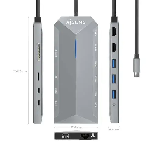 Aisens Hub Dock 12 em 1 USB-C com 12 portas