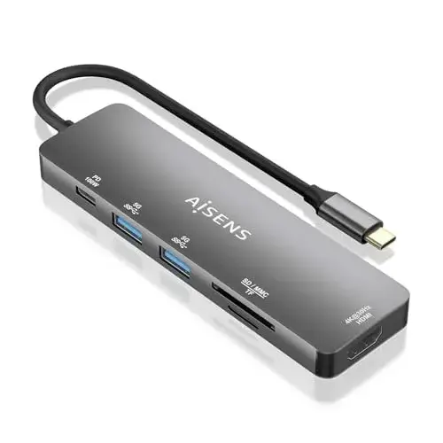 Aisens Hub USB-C Dock 6 em 1 com conectividade USB-C, HDMI, USB-A, Leitura de Cartões