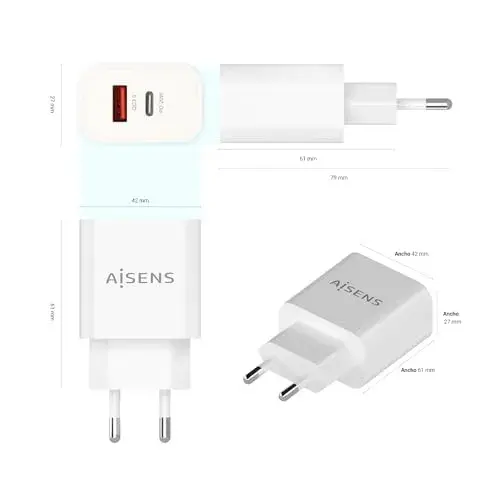 Aisens Adaptador de Energia 20W USB-C USB-A Branco