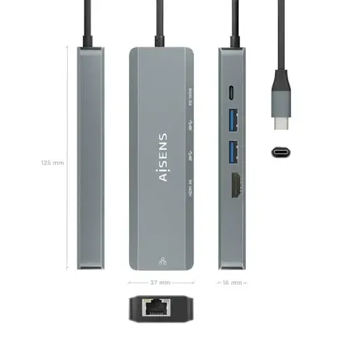 Aisens Hub 5 em 1 USB-C HDMI Ethernet USB-A