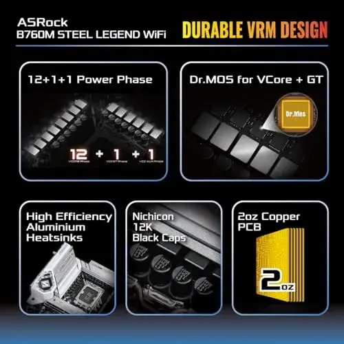 AsRock B760M Steel Legend Intel B760 DDR5 Preto Motherboard