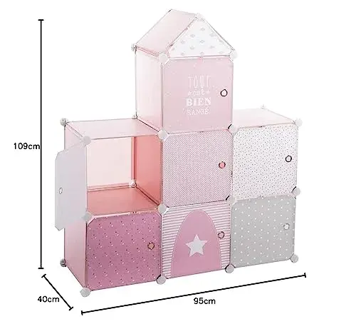 Atmosphera Estante infantil em polipropileno rosa 95,5 x 32 x 109 cm