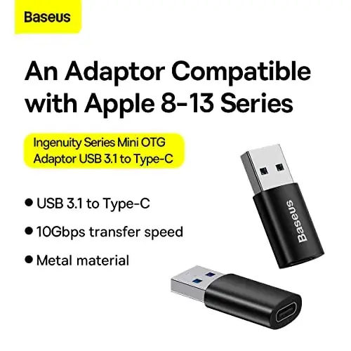 Baseus Ingenuity Series Mini USB-A 3.1 para USB-C Preto