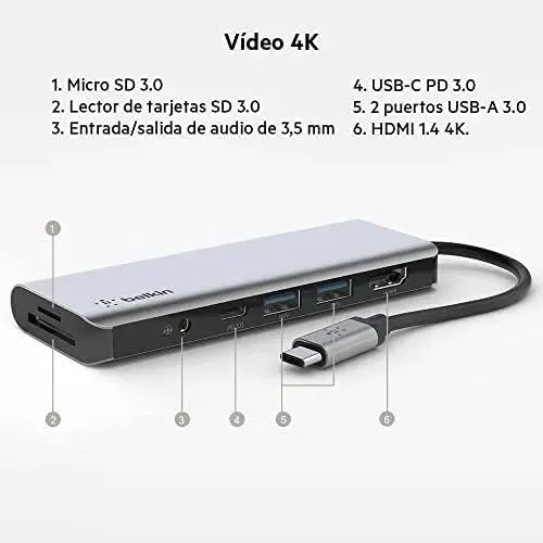Belkin CONNECT USB-C 7-in-1 Multiport Adapter USB-C 7 portas