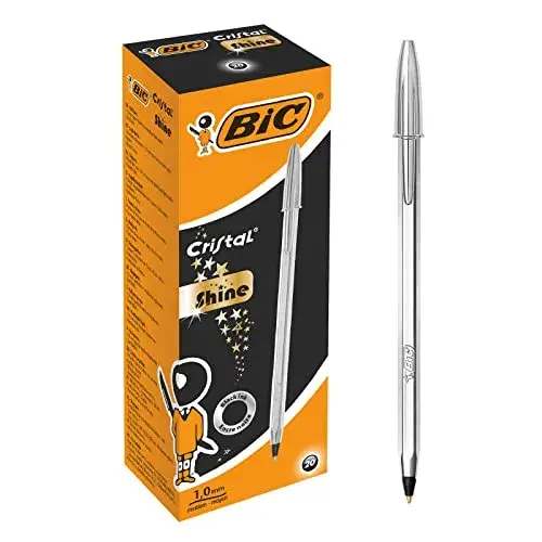 Bic Cristal Shine Prateado Caneta 20 Unidades