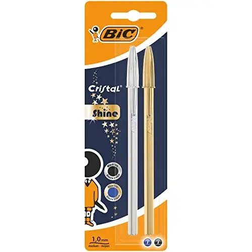 Bic Cristal Shine Preto Azul Caneta Esferográfica 2 Unidades
