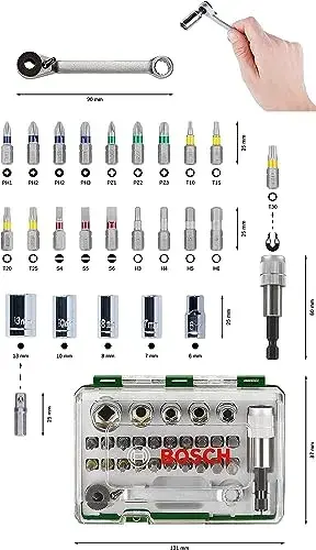 Bosch Conjunto de Bits e Chave de Caixa 27pcs Compatível com Ferramentas Elétricas