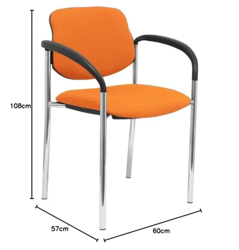 PYC Cadeira Confiante c/ 4 Pernas e Estrutura Cromada c/ Braços – Assento e Encosto Estofado Bali Laranja Villalgord