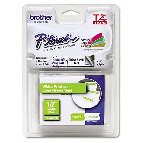 Brother TZ-EMQG35 Fita Laminada 5m Branca sobre Verde Lima