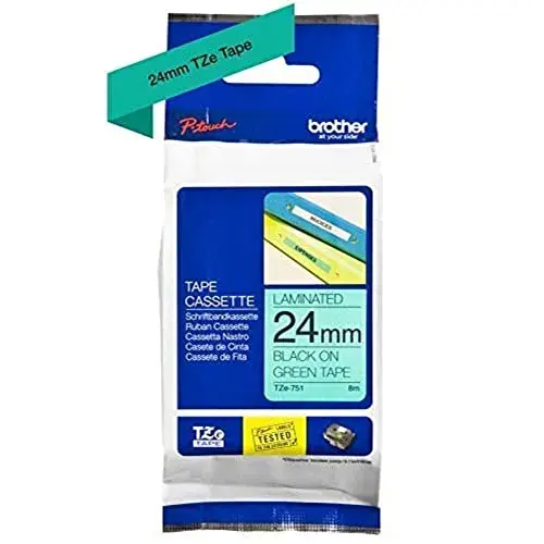 Brother TZE-751 Fita laminada preto sobre verde