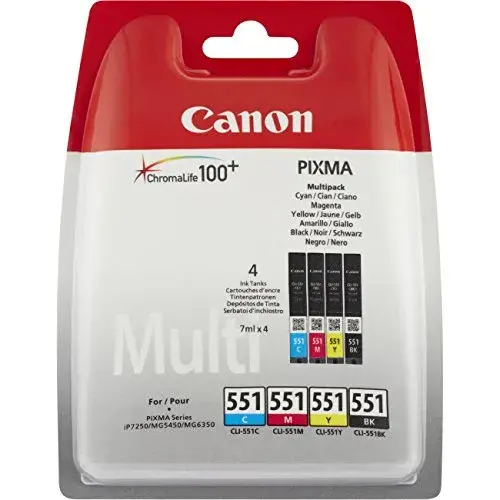 Canon CLI-551 Pacote de Tinta à Base de Pigmentos com 4 Unidades Black e Cores