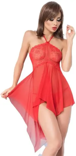 Chilirose Camisa de Noite Sexy Vermelha Copas com Enchimento